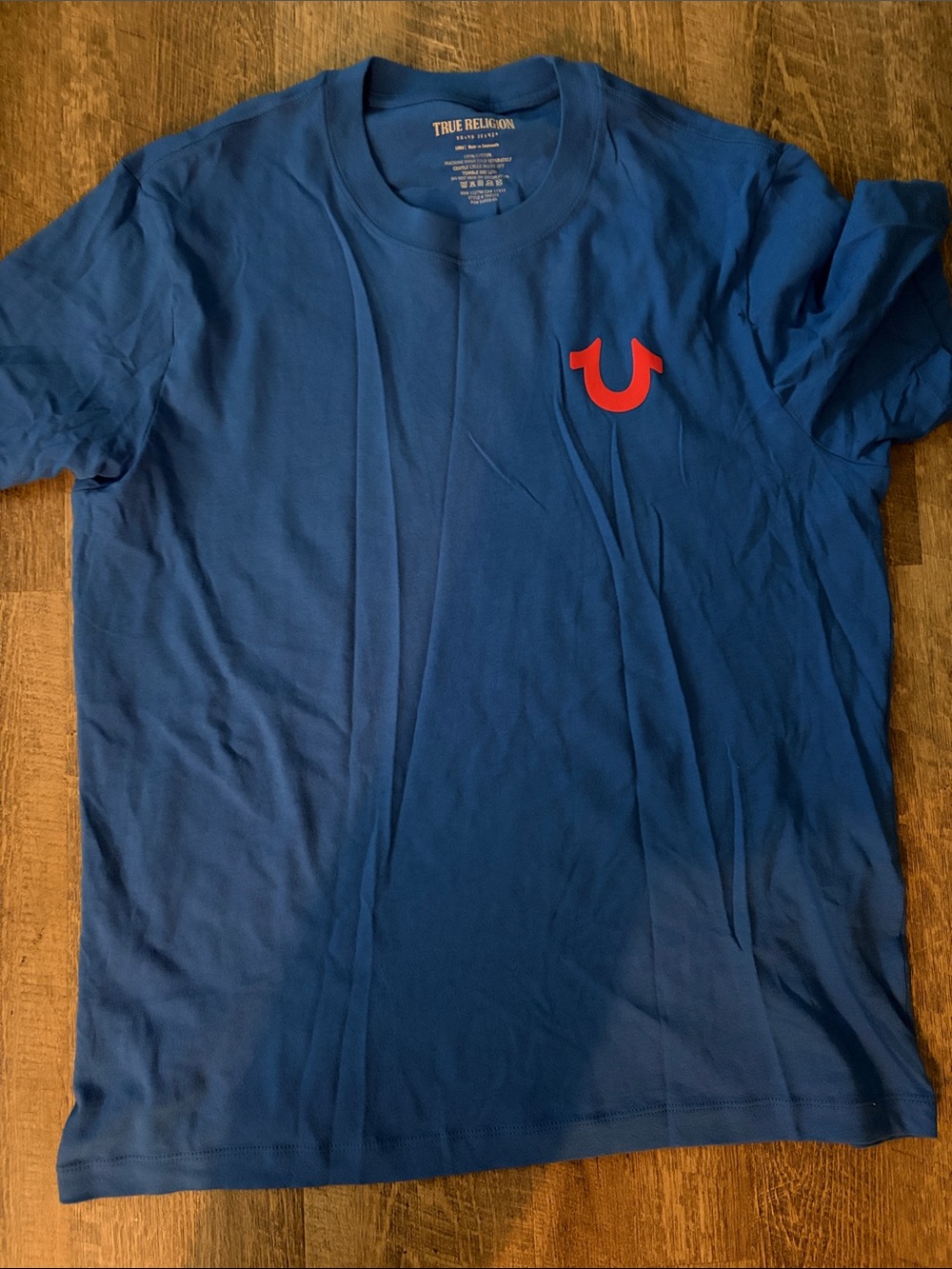 True Religion Royal Blue Short Sleeve Tee with Red Horseshoe